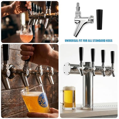 Upgraded Draft Beer Faucet Keg Tap, Commercial Grade 304 Stainless Steel Kegerator Faucet, Leak-Proof Beer Dispenser Tap Fits American Beer Shanks & Towers for Homebrew