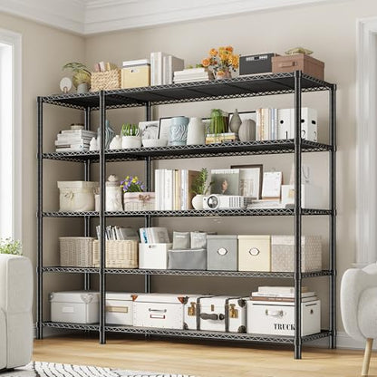 Romorgniz 70.8" H Storage Shelves, 5-Tier Metal Shelving 1200 High-Load Heavy Duty Wire Shelving, Adjustable Metal Shelves-L Shaped Wire Shelving Units for Kitchen Garage Pantry, 52.36" W x13.78 D - size: 13.78"D x 52.36"W x 70.8"H