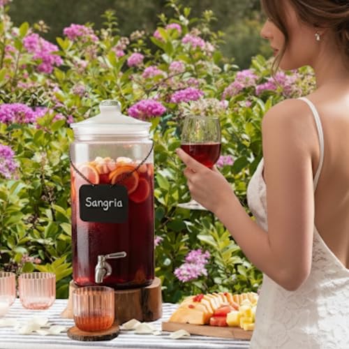 2 Gallon Glass Drink Dispenser with Spout for Parties - Tall Airtight Mason Style Beverage Serveware Stand with Metal Spigot for Kombucha, Water, Juice, Punch, Cocktails, Ice Tea & Sun Tea - size: 2 Gallon