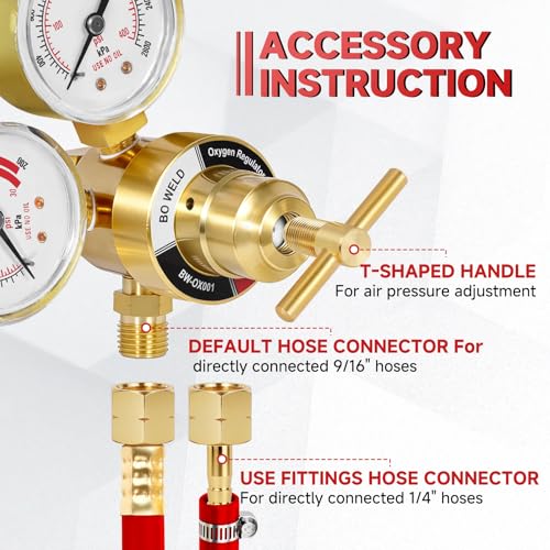 Acetylene Regulator Fits CGA-200 Valves Only, 0-400PSI and 0-30PSI Welding Gas Gauges With 9/16"-18 Outlet Thread and 1/4" Hose Connector, T-Handle - style: Acetylene Regulator