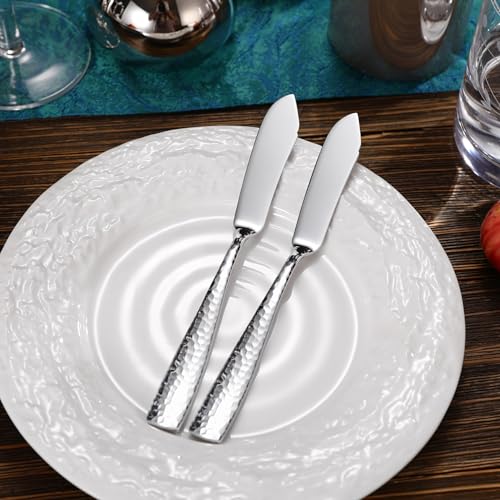 KEAWELL Premium 4-Piece 7" Louis Butter Knives, 18/10 Stainless Steel, Dishwasher Safe (Silver, Louis Hammered)