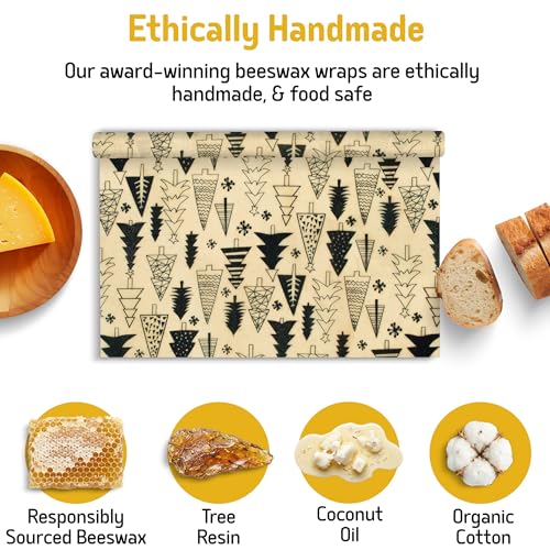 SUPERBEE Reusable Beeswax Wraps for Food – XL Beeswax Wrap Roll (35x13"), Bees Wrap Paper for Wrapping Cheese, Veggies, Sandwiches & Bowl Covers, Festive Holiday Print, Sustainable Gift Idea - color: Christmas Trees
