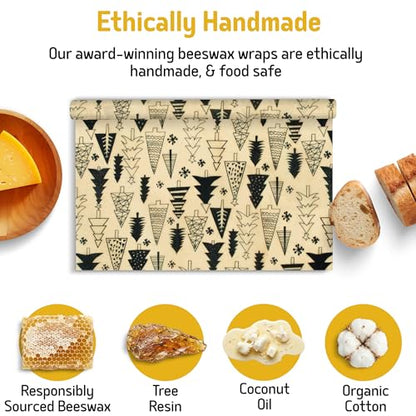SUPERBEE Reusable Beeswax Wraps for Food – XL Beeswax Wrap Roll (35x13"), Bees Wrap Paper for Wrapping Cheese, Veggies, Sandwiches & Bowl Covers, Festive Holiday Print, Sustainable Gift Idea - color: Christmas Trees
