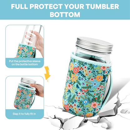 KJQJLY 4 Pcs Mason Jars Sleeves Neoprene 32oz Regular and Wide Mouth Mason Jar Sleeves Holder with Handle (Flowers, 32 OZ) - color: Flowers, size: 32 OZ