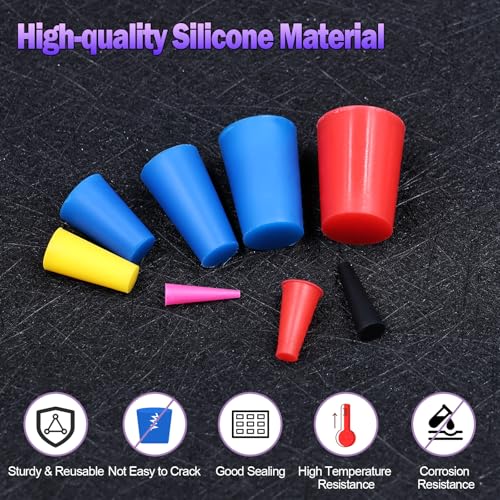 130PCS 1/16" to 5/8" Silicone Rubber Stoppers, 8 Sizes High Temp Silicone Rubber Protective Tapered Plug Assortment Kit, Masking System Kit Perfect for Powder Coating, Painting, Anodizing
