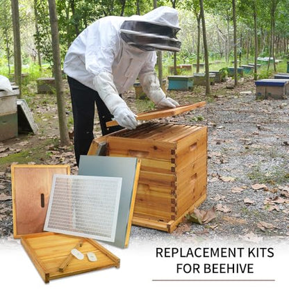 1 Set 10 Frame Langstroth Beehive Parts Kit, 100% Beeswax for Beekeeping Equipment (Telescoping Top Cover, Inner Cover, Bee Escape, Plastic Queen Excluder, Solid Bottom Board)