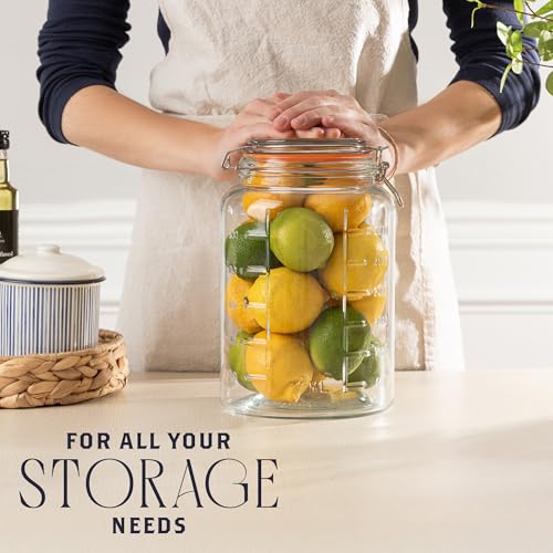 kitchentoolz 1 Gallon Glass Jar with Hinged Clamp-Top Lid – Premium Locking Mason Jar – Airtight Rubber Gasket, Wide Mouth – For Canning, Pickling, Fermenting – Measurement Markings – 1 Pack