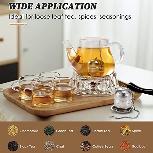Yoassi 2 Pack Tea Infusers for Loose Tea, Extra Fine Mesh 18/8 Stainless Steel Tea Strainers, Loose Leaf Tea Steeper Tea Ball Tea Diffuser Tea Holder with Extended Chain Hook and Drip Tray - size: Round 2 Pack