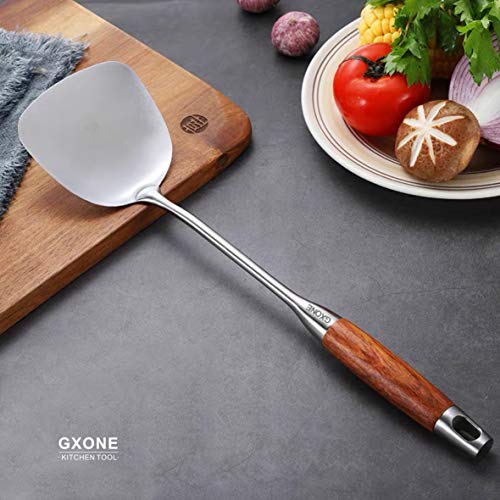 Chinese Wok Spatula, 304 Stainless Steel Spatula with Heat Resistant Wooden Handle Wok Utensils,Silver/15.7Inch - style: Wok Spatula-wood handle