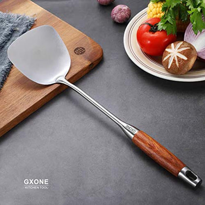 Chinese Wok Spatula, 304 Stainless Steel Spatula with Heat Resistant Wooden Handle Wok Utensils,Silver/15.7Inch - style: Wok Spatula-wood handle