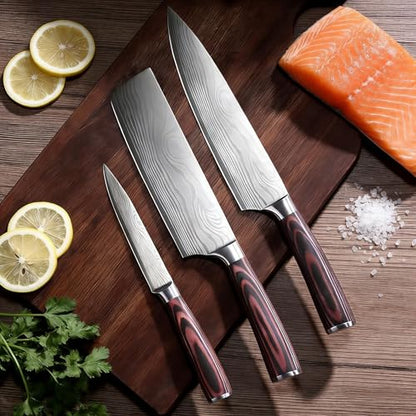 3 Pieces Chef Knife Set,Janpanese Knife | High Carbon Stainless Steel, Professional Kitchen , Ultra Sharp Chef Knives with Premium Gift Box, Ergonomic Pakkawood Handle