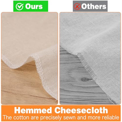 25 PCS Reusable Cheese Cloths, 20 x 20 Inches Hemmed Cloths for Straining Liquid, Unbleached Strainer for Cooking, Baking, Juicing, Cheese Making