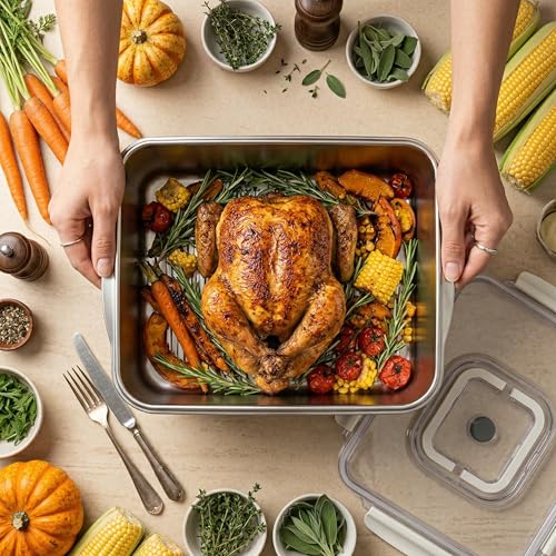 Family Size 304 Stainless Steel Food Storage with 6 Divided Compartments & Individual Lids – 240oz Meal Prep Container for Roasting Turkey, Bread, Fruits – Oven Safe, BPA Free, Dishwasher Safe - size: 7000ml + 6 Small Containers Set