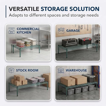 30" x 60" x 8" Green Epoxy Wire Storage Shelf, Dunnage Rack, Commercial 1 Tier Small Shelf - color: Green, size: 30"D x 60"W x 8"H