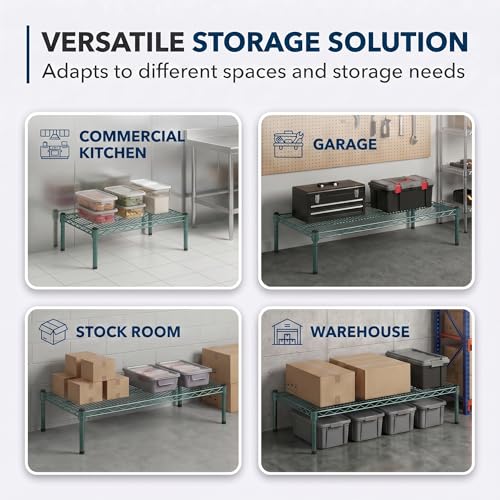 24" x 60" x 14" Green Epoxy Wire Storage Shelf | Dunnage Rack, Commercial, 1 Tier, Small Shelf - color: Green, size: 24"D x 60"W x 14"H