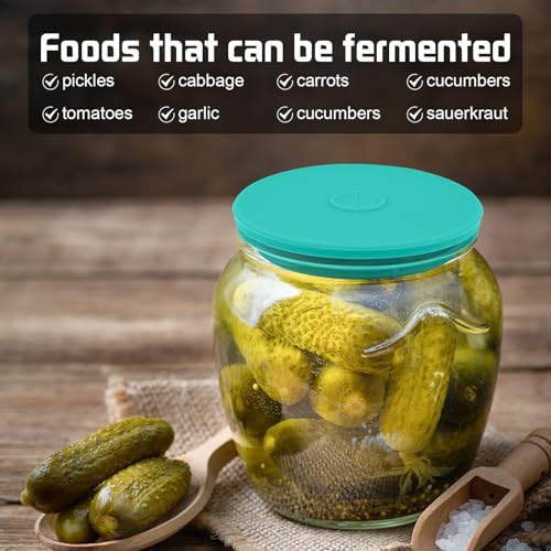 Wide Mouth Mason Jar Fermentation Lids – Silicone Fermenting Caps with Waterless Airlock, Self-Burping Fermenter Tops for Pickles, Kimchi, and Probiotic Foods, 3 Pack Mint (Jars Not Included) - color: Mint