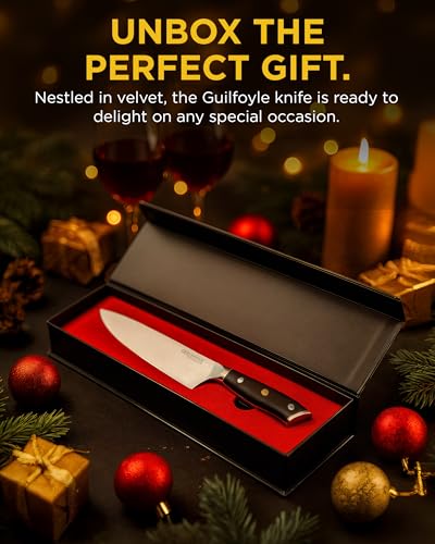 Guilfoyle Chef Knife 8 Inch – Stainless Steel Kitchen Knife with Ergonomic Handle & Full Tang – Cooking Gifts for Home Chefs – Gift Box Included