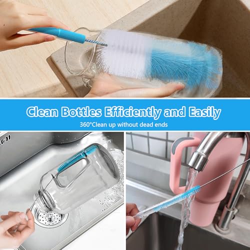 5 Pack Bottle Cleaner Brush, 15 Inches Stainless Steel Long Handle Baby Bottle Scrub Cleaning Brushes with Straw Cleaner Brush for Sports Water Bottle, Cups, Coffee Mugs, Glasswares - color: 5pcs/Blue