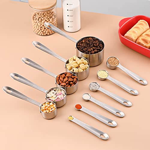 Measuring Cups and Spoons Set, 18/8 Stainless Steel Measuring Cups and Spoons Set, 5 Metal Measuring cup & 6 Baking Measuring Spoon, Imperial & Metric Measure Cup and Spoon Set 11 - color: Siliver, size: B: 5cups+6spoons