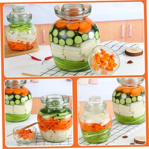 Pickle Container 2.5 L Food Grade Fermentation Jar Traditional Kimchi Containers with Bowl Cap Transparent Glass Jar with Lid Fermentation Kit for Pickling Kimchi Sauerkraut - color: 2.5l