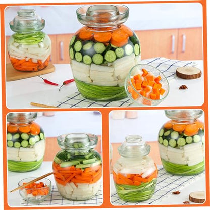 Pickle Container 2.5 L Food Grade Fermentation Jar Traditional Kimchi Containers with Bowl Cap Transparent Glass Jar with Lid Fermentation Kit for Pickling Kimchi Sauerkraut - color: 2.5l