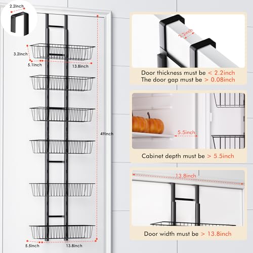 LUXEAR Over the Door Pantry Organizer, 6-Tier Adjustable Over the Door Hanging Spice Rack, No-Assembly Foldable Metal Over the Door Organizer for Kitchen, Home, Laundry Room, Bathroom - size: 6-Tier