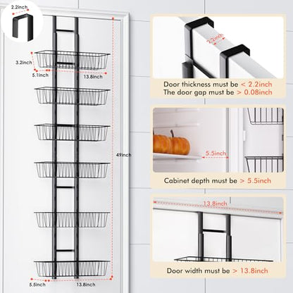 LUXEAR Over the Door Pantry Organizer, 6-Tier Adjustable Over the Door Hanging Spice Rack, No-Assembly Foldable Metal Over the Door Organizer for Kitchen, Home, Laundry Room, Bathroom - size: 6-Tier