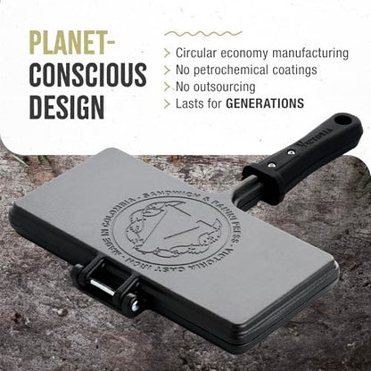Victoria Cast Iron Panini Maker, Preseasoned Cast Iron Sandwich Maker and Pie Iron with Heat-Resistant Handle, Made in Colombia