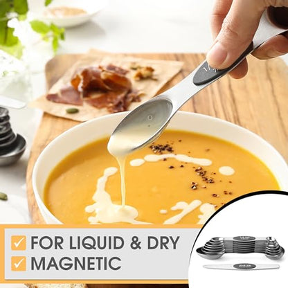 Spring Chef Stainless Steel Magnetic Measuring Spoons Set of 8 with Leveler, Dual Sided Metal Teaspoon & Tablespoon Measuring Spoons - Kitchen Gadgets For Baking and Cooking, Gray - color: Gray, size: 1-Pack