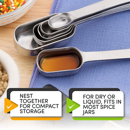 Spring Chef Stainless Steel Measuring Spoons Set of 7 with Leveler, Rectangular Metal Teaspoon & Tablespoon Measuring Spoons for Dry & Liquid Ingredients - Nesting Kitchen Gadgets For Baking & Cooking - style: Spoons - Set of 7