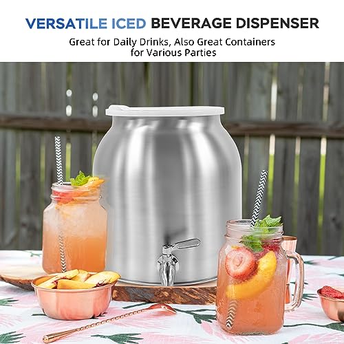 Stainless Steel Water Dispenser, 2.5 Gallon Drink Dispenser with 18/8 Stainless Steel Spigot & Airtight Lid, Water Cooler Dispenser Countertop for 3-5 Gallon Bottle, Water Crock for Parties Home