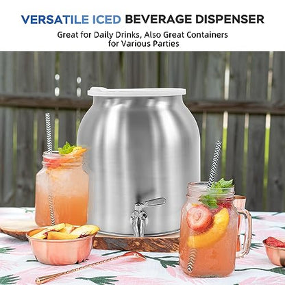 Stainless Steel Water Dispenser, 2.5 Gallon Drink Dispenser with 18/8 Stainless Steel Spigot & Airtight Lid, Water Cooler Dispenser Countertop for 3-5 Gallon Bottle, Water Crock for Parties Home