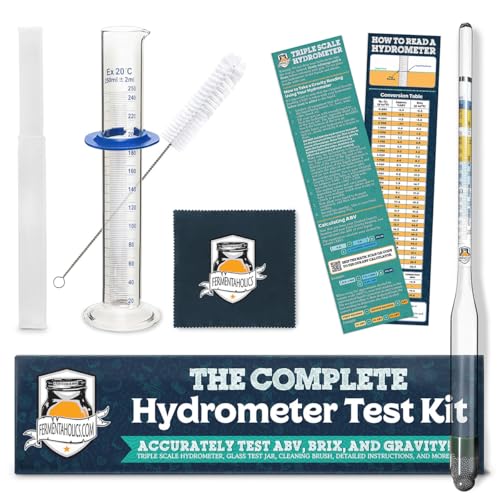 Fermentaholics Triple Scale Hydrometer – Measure and Monitor Specific Gravity, Brix, Potential Alcohol, and ABV in Wine, Beer, Mead, Cider, and Other Homebrewed Drinks (Glass, Clear)