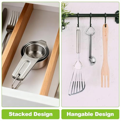 Stainless Steel Measuring Cups and Spoons Set of 10, Nesting Measuring Cup Set - 4 Cups 6 Spoons, Stackable Measure Cup Spoon Set for Dry & Liquid,Dishwasher Safe Kitchen Tools Cooking Baking Supplies