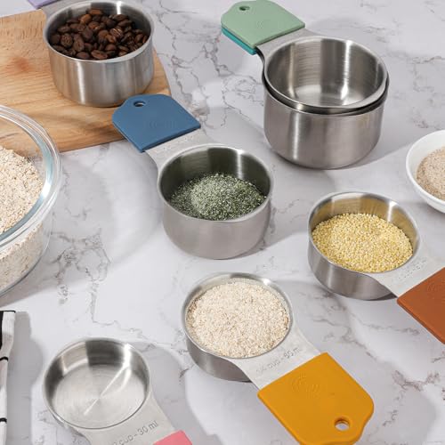 Magnetic Measuring Cups and Spoons Set of 16,Stainless Steel Magnetic Measuring Cups Set 7 and Magnetic Measuring Spoons Set of 8 with Leveler for Dry Liquid Ingredients (7, Colorful) - color: Colorful