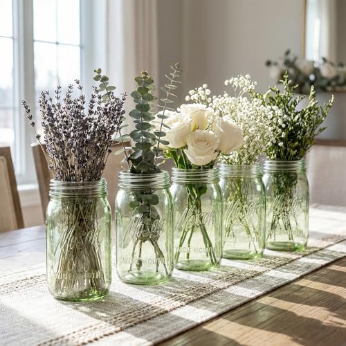 Rubtlamp Green Mason jar 32 oz, 12 Pack Glass Jars - Wide Mouth Mason Jars with Airtight Lids for Pickling, Fermenting, Food Storage&DIY Crafts, Microwave & Dishwasher Safe - color: Green