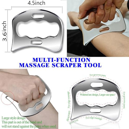 Muscle Scraper IASTM Tool Set (3-Piece) gua sha Stainless Steel fascial Release Tool deep Soft Tissue Massage Tool Set - style: GYX COELE-04