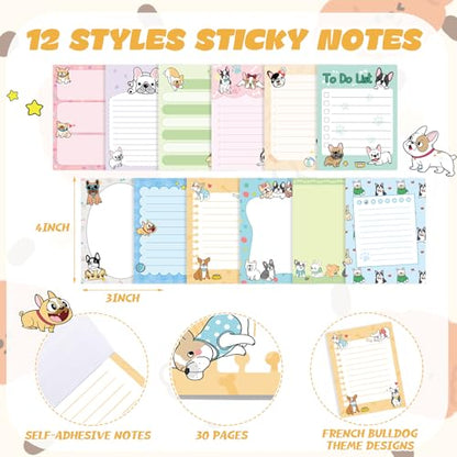 Chiisong 12 Pcs French Dog Sticky Notes Kawaii Notepads 3x4 Inch Adhesive Dog Gifts for Frenchie Lovers to Do List for Memo Reminder for Office Home Supplies Christmas Small Gift - style: Dog