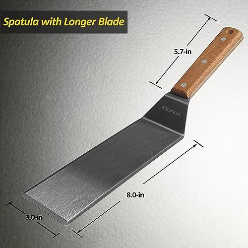 Stainless Steel Metal Spatula, Long Griddle Spatula, Hamburger Smasher Turner Scraper - Pancake Flipper - BBQ Turner and Flat Top Griddle Fliiper - Commercial Grade,3x8 inch - size: 3" x 8"