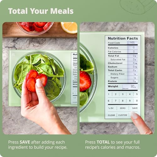 Greater Goods Digital Nutrition Scale – Accurate Macro and Calorie Tracking for Meal Prep, Weight Loss, and Healthy Eating | 2,000 Built-in Foods, Intuitive Nutrition Label Display, 11lb Cap, Green - color: Sage Green
