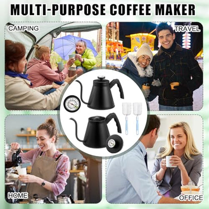 2 Pack 40 oz Gooseneck Kettle with Thermometer Stainless Steel Pour over Coffee Kettle Precision Drip Spout for Stovetop Home Kitchen Camping(Black) - color: Black