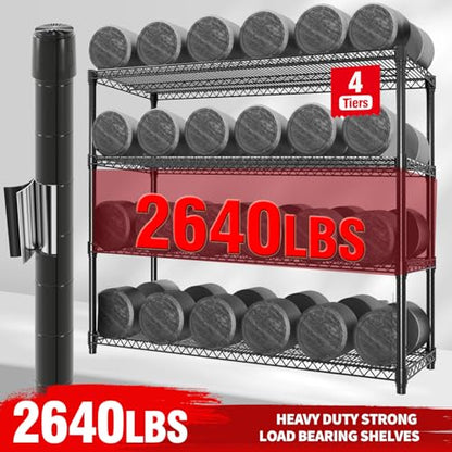 Garvee Metal Shelving with Wheels 4-Tier, 71.8"H Storage Shelves Heavy Duty Rolling Rack Shelf with Lockable Casters, Adjustable Wire Shelving Units, for Garage Commercial Kitchen Pantry, 59" Wx17.7"D | 2560LBS, Adjustable Wire Shelving Units, Rolling Ste