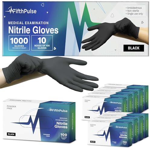 Black Nitrile Gloves Large, Case of 1000-3 Mil Disposable Rubber Gloves, Latex-Free, Powder-Free - Medical Exam Grade for Food Prep, Cleaning, Lab Use - Textured Grip - Click-Medical - color: Black (Large)