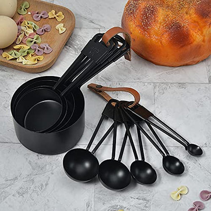 9PCS Black Stainless Steel Measuring Cups and Spoons Set, Heavy Duty Measuring Cup Set - color: Black-9pcs