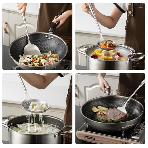 5 Pieces Cooking Utensils set, 18/8 Stainless Steel Kitchen Utensil Set with Rotating Holder (Dishwasher Safe) - size: 18/8 Stainless Steel Utensil Set of 5
