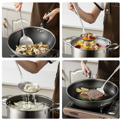 5 Pieces Cooking Utensils set, 18/8 Stainless Steel Kitchen Utensil Set with Rotating Holder (Dishwasher Safe) - size: 18/8 Stainless Steel Utensil Set of 5