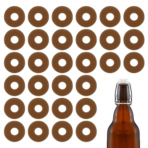30Pcs Dopamine color Silicone Gaskets Washers Seals for Cap Swing Flip Top Bottle for Home Brew Beer Soda Bottle Sealing(flat,no cover) (Walnut Brown) - color: Walnut Brown