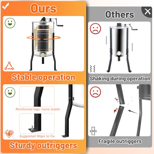 Manual Honey Extractor, 3 Frames Honey Spinner with Ergonomic Handle, Durable & Easy to Clean, Food-Grade Stainless Steel Honey Separator Equipment for Beekeeping Starter, Small-Scalez Apiary - style: 3 Frames-M