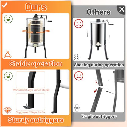 Manual Honey Extractor, 3 Frames Honey Spinner with Ergonomic Handle, Durable & Easy to Clean, Food-Grade Stainless Steel Honey Separator Equipment for Beekeeping Starter, Small-Scalez Apiary - style: 3 Frames-M
