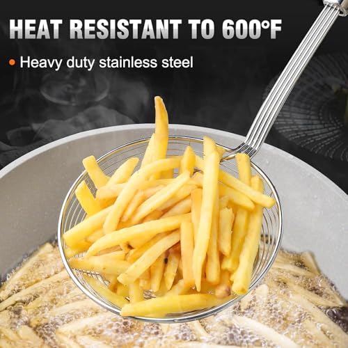 Walfos 7 inch Extra Large Spider Strainer - Stainless Steel Fryer Scoop & 4 in Skimmer Spoon, Set of 2 - Kitchen Spider Skimmer Strainer With Handle, For Cooking, Frying, Pasta, Egg, Foam - size: 2 pcs (7" Strainer , 4" Skimmer)